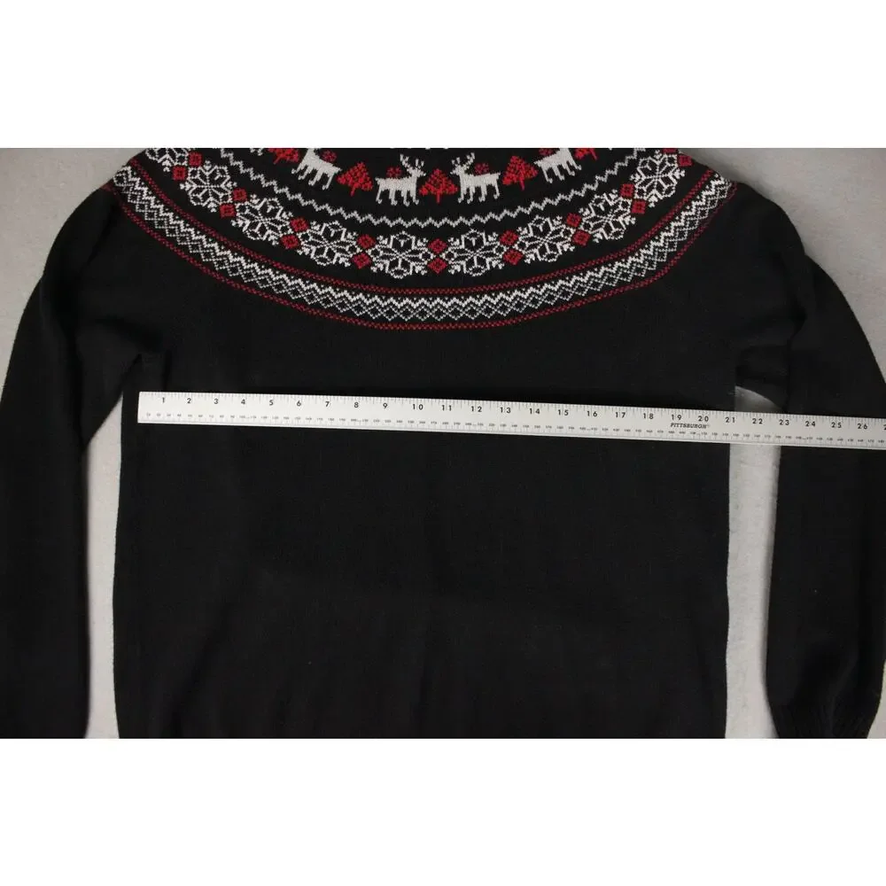 Mens L Fair Isle Reindeer Sweater 60% Cotton Nordic Winter‎ Ski Holiday Black